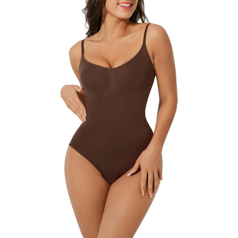 Seamless Shapewear Brown Thong Bodysuit | Everyday Body Shaper | Tummy Control